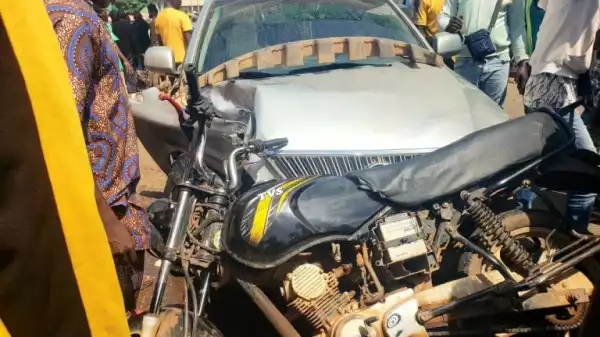 Three People Escape Death As Car Crashes Into Motorcycle In Ogun (Photo)