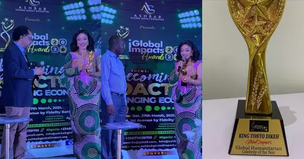 Actress, Tonto Dikeh Bags Global Humanitarian Celebrity Of The Year Award
