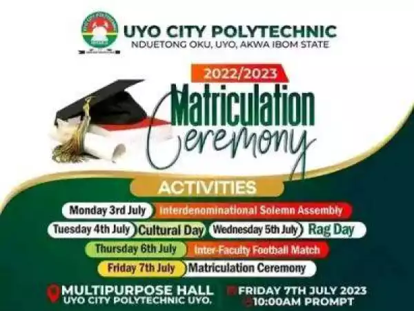 Uyo City Polytechnic matriculation ceremony for 2022/2023 session
