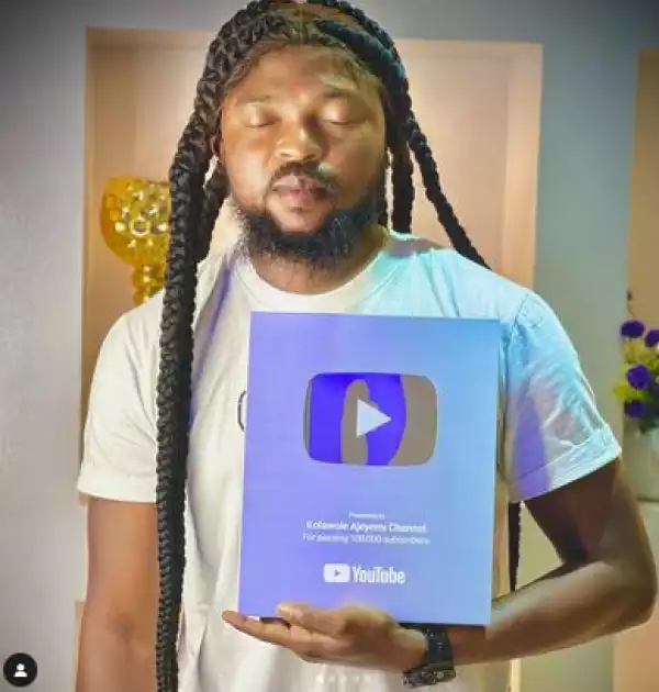 Toyin Abraham’s Husband Receives Plaque For Passing 100,000 YouTube Subscribers (Photos)