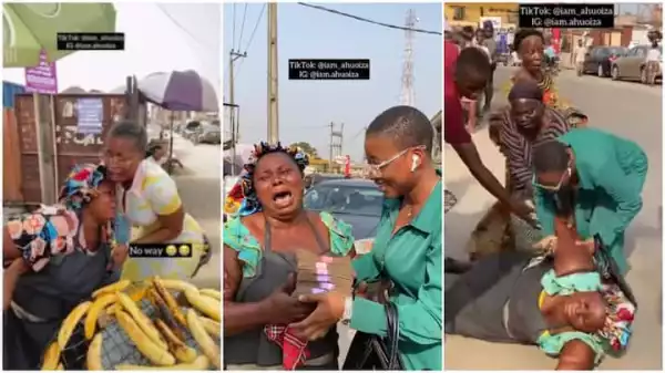 Inspiring Story How Skitmaker Blessed Plantain Seller With N500k After Pranking Her (Video)