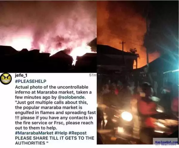 BREAKING!!  Fire just engulfed the popular Mararaba Market And no Fire Fighters Yet! 